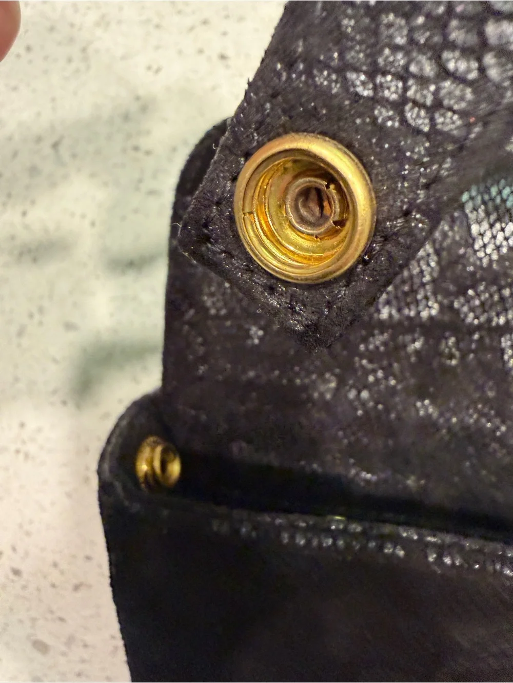 Kelly Wynne Black Snake-Embossed Shoulder Bag with Gold Logo Accent